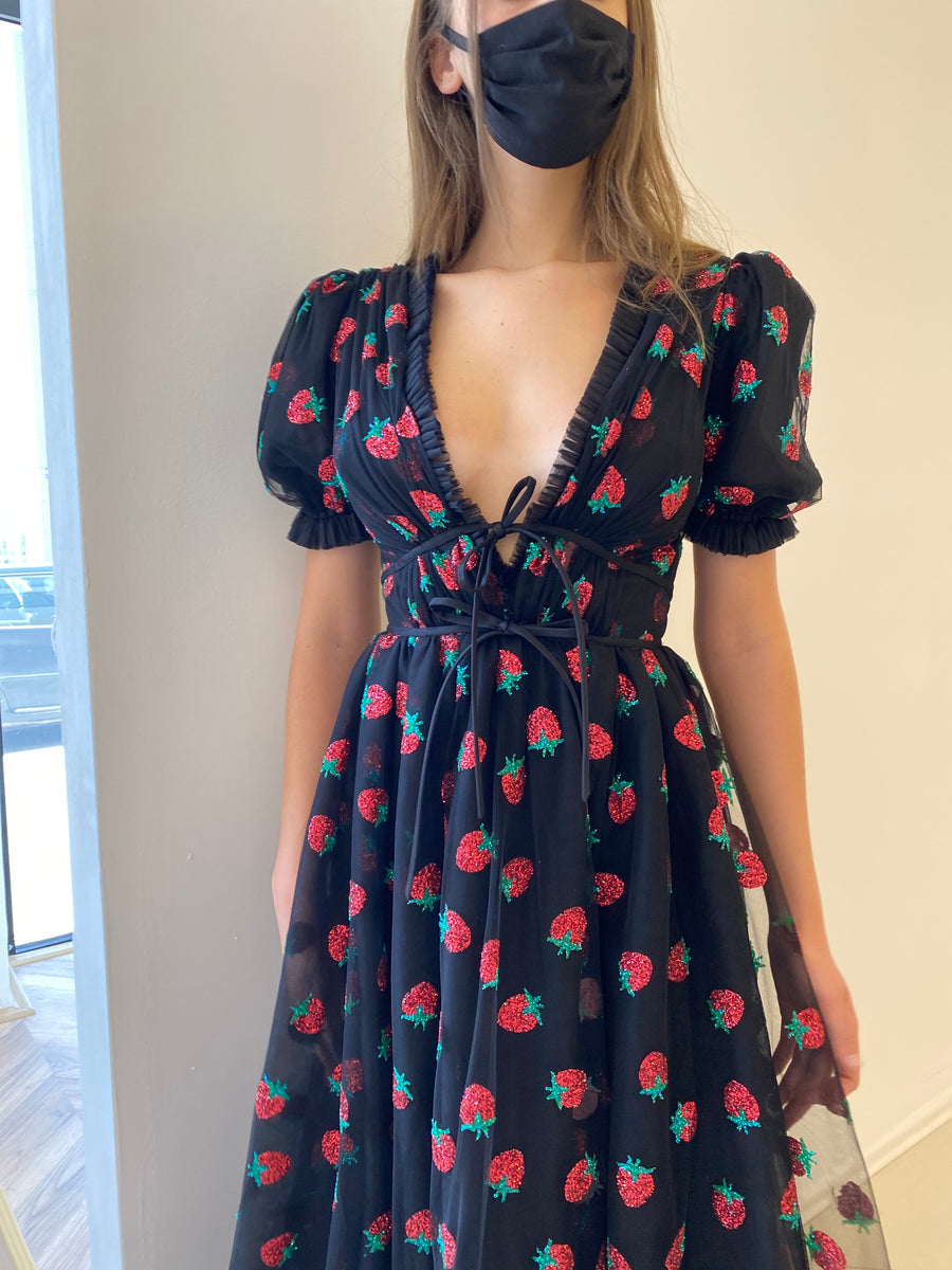 Strawberry Midi Dress Black – Lirika ...